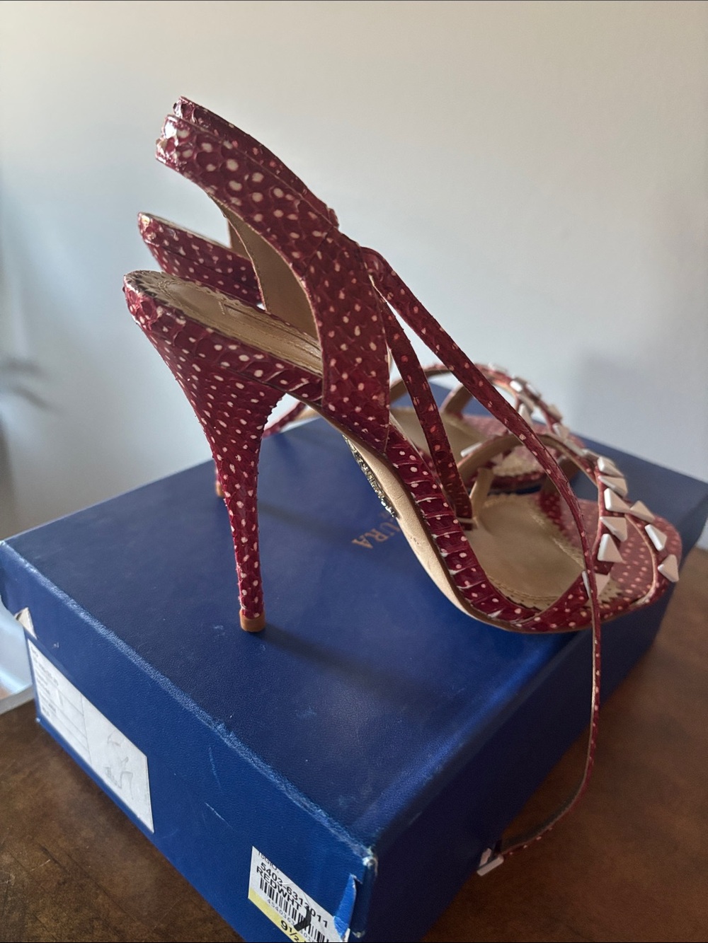 Aquazzura Burgundy Red Studded Slingback Heels